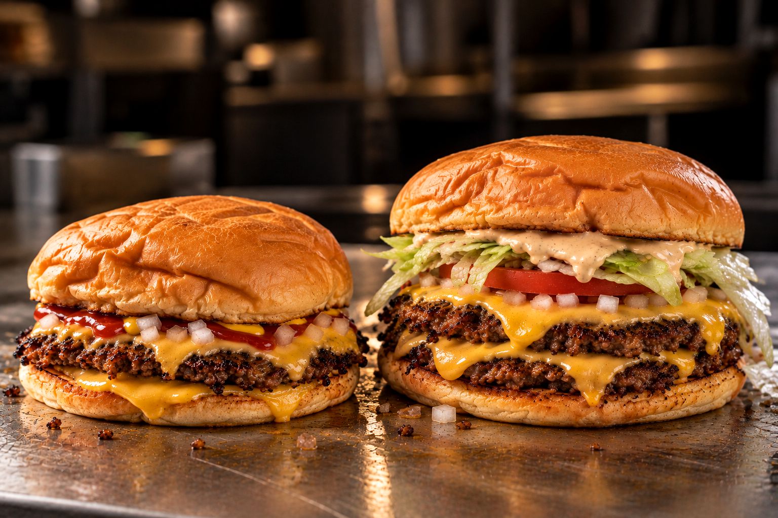 Cheeseburger y GOMES doble, una al lado de la otra