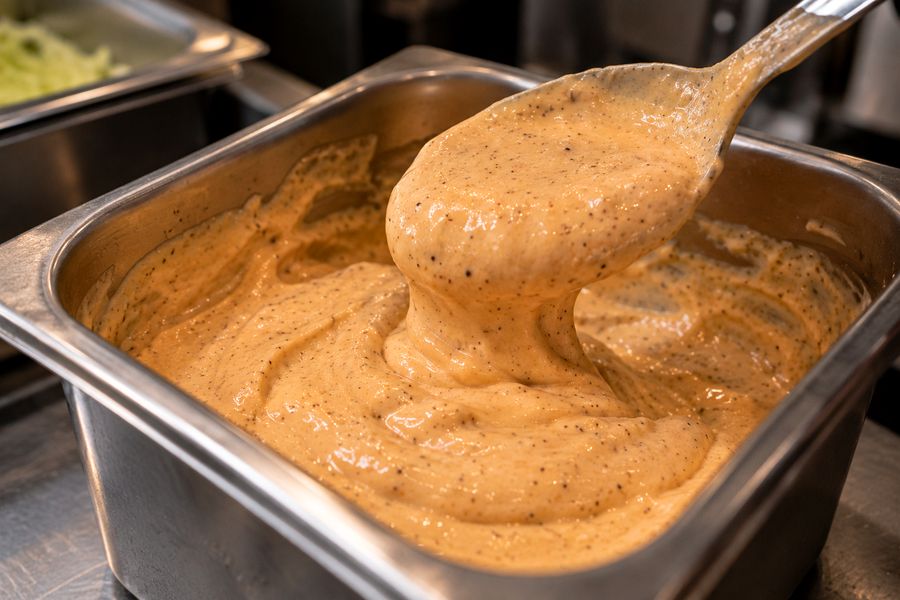 Salsa Gomes en una bandeja de acero